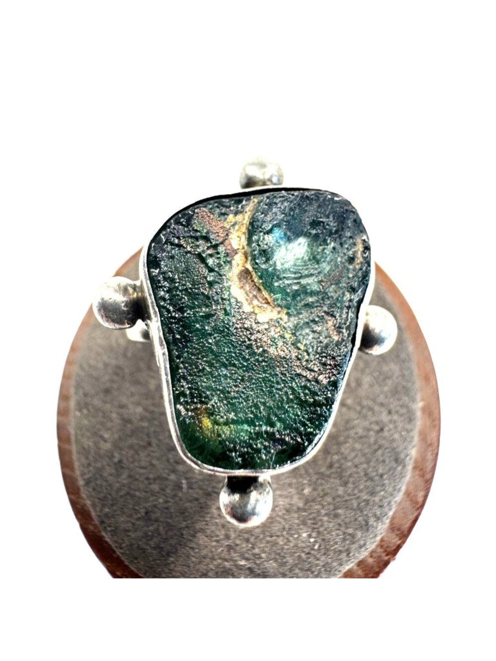 Raw Malachite Druzy Chunky Adjustable Sterling Silver 925 Statement Ring